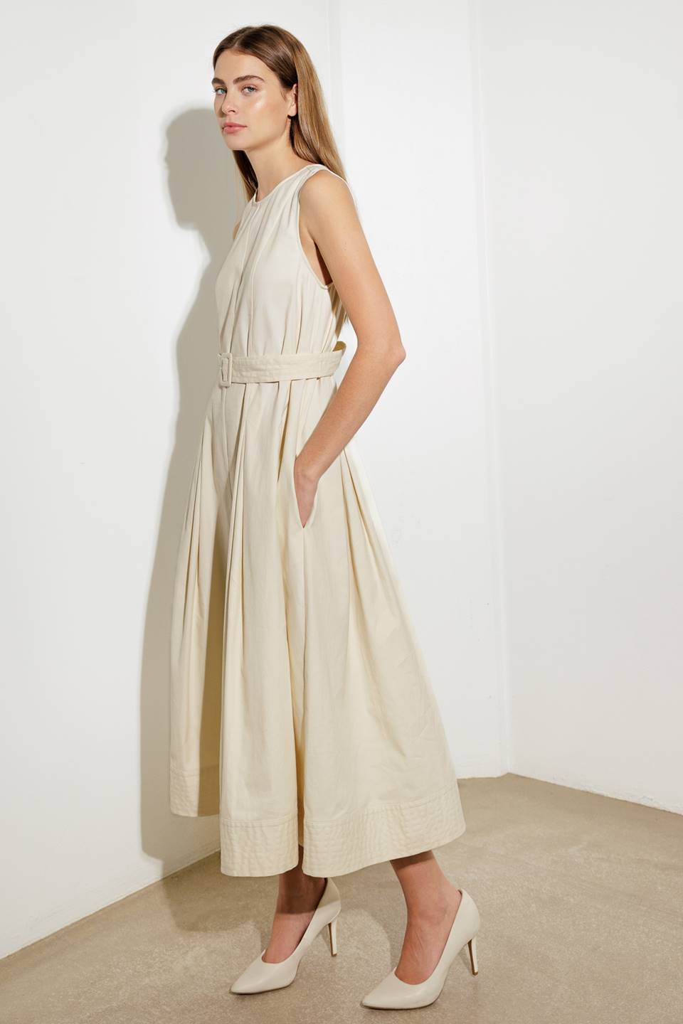 OVER THE WATERS WOVEN MIDI DRESS Flying Tomato